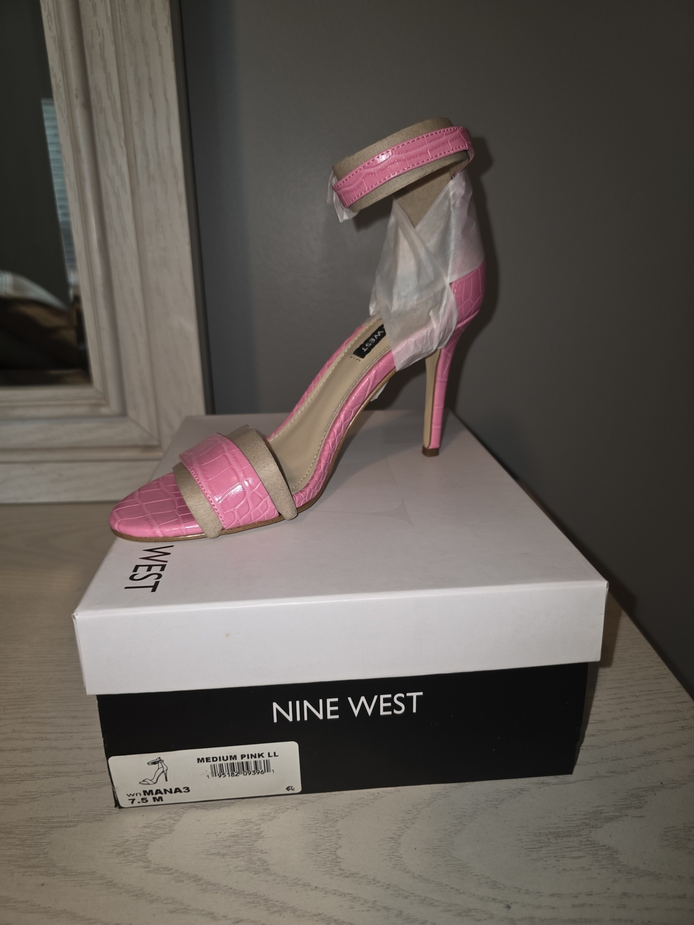 Nine West Medium Pink Croc-Embossed Ankle-Strap Stiletto